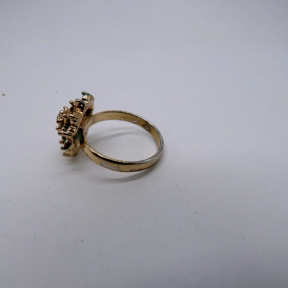Vintage Gold Tone Smoky Champagne Rhinestone Sunburst Floral Cocktail Ring 7.5